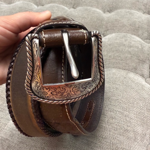 Nocona Brown Leather Belt with Silver Accents - Picture 2 of 10